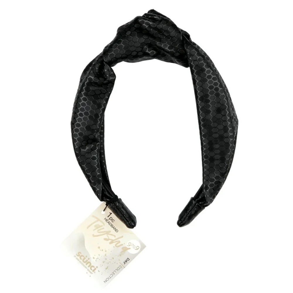 (2 pack) Tayshia by Scunci Knotted Wide Honeycomb Fabric Headband, Black